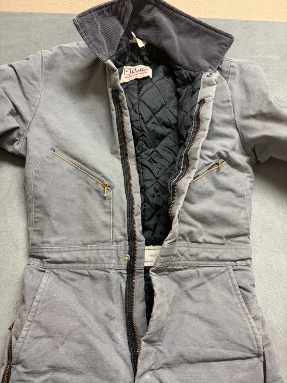 VTG Walls Blizzard-Pruf Insulated Coveralls Gray USA Workwear Zip Legs Small - Picture 5 of 16